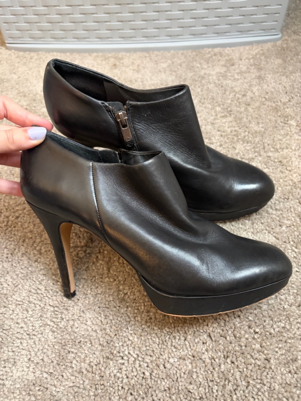 Vince Camuto Black Leather High-Heel Ankle Booties